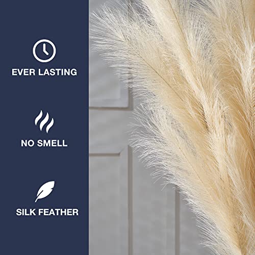 Faux Pampas Grass Decor Tall - 5 Pcs 45 Inch Branches - Boho Plants For Home Decor, Artificial Pompous Grass, Fluffy Flowers Glam Decor, Beige Room Decor #TOP2