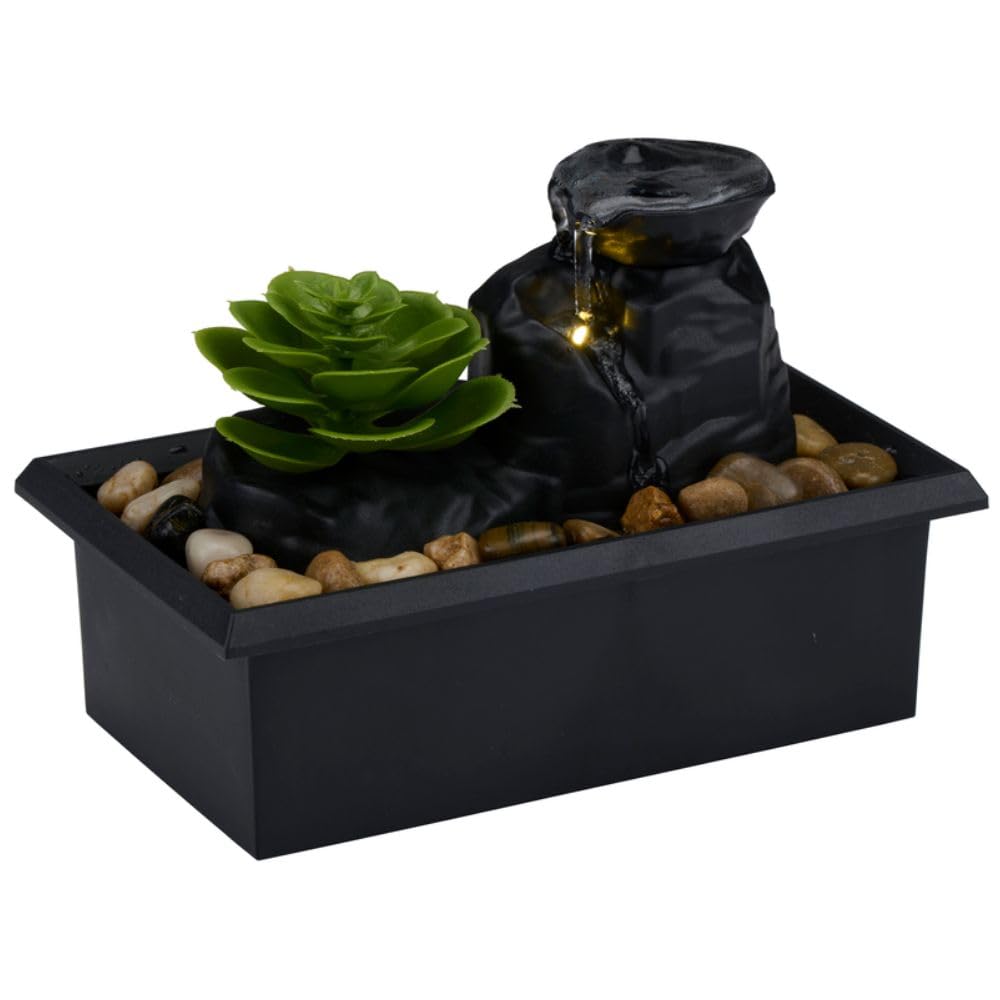 Fontaine Interieur - Ornement d'eau sur Batterie - avec Éclairage LED Inclus - Deco Zen - 10,5x17,5x12 cm