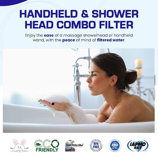 Crystal Quest Luxury Shower Power Handheld & Shower Head Combo Filtration System-White - BPA Free | 1.25-2.5 GPM | Reversible Cartridge | Great for Dechlorination