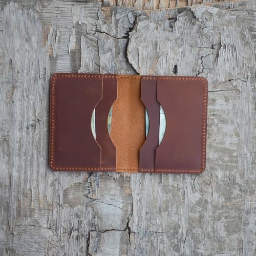 Image of JJNUSA Handmade Distressed Men's Minimalist Leather Wallet Card Holder Wallets for Gifts style2 Brown
