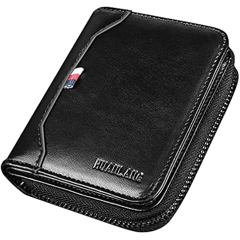 HUANLANG Mens Wallet RFID Blocking Multi Card Holder Wallets for Men Bifold Wallet with Zipper Small Men's Leather Wallet Cover
