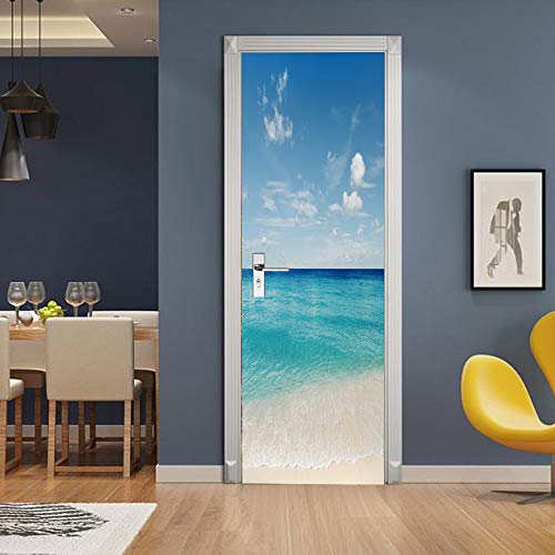 Sticker de porte trompe l'oeil premium effet plage décor mural immersif