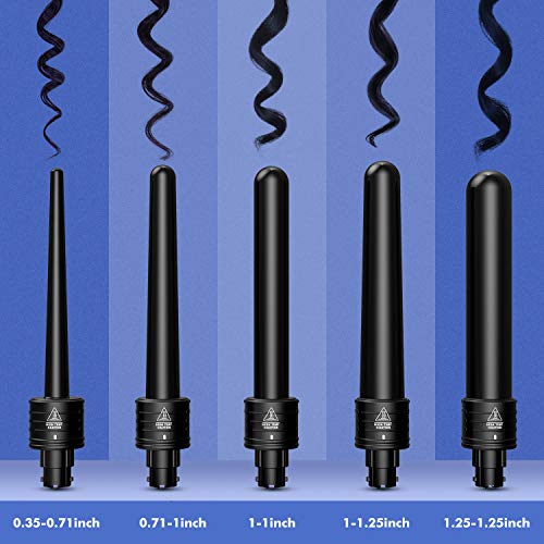 ATMOKO by Homitt 5 in 1 Curling Wand Set with 5 Interchangeable Hair Wand Curling Iron Ceramic Barrels and a Heat Protective Glove – Black - Thumbnail 6