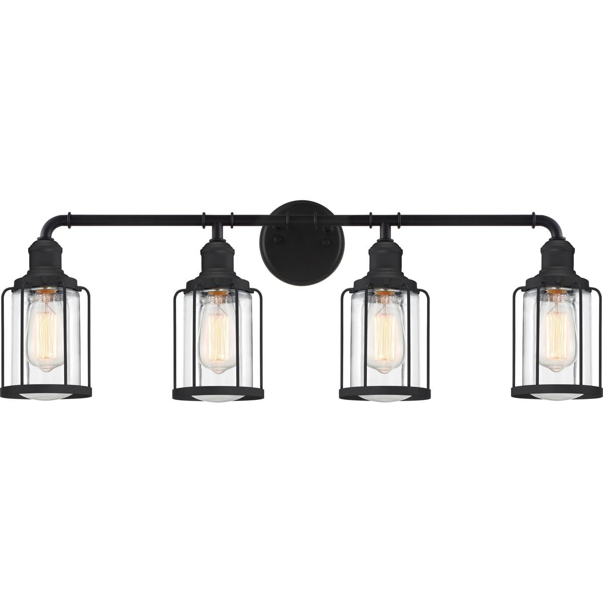 Quoizel Blueprint LUD8634EK Ludlow Industrial Bathroom Vanity Lighting, 4-Light 400 Total Watts, 12" H x 34" W, Earth Black