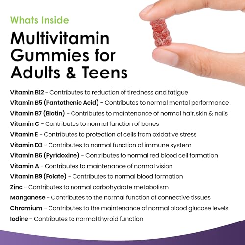 Multivitamin Gummies High Strength for Men Women - Vegetarian +14 Essential Vitamins & Minerals - Gluten Free, Non-GMO Multi Vitamins Chewable Adults Vitamin C A D E B12 B6 & Biotin, Zinc & Iodine - Image 5