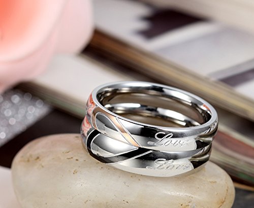 Flongo Anillos De Acero Inoxidable Para Mujer: Anillo De Compromiso De Acero Inoxidable Con Forma De Corazón Para Mujer - Alianza De Boda Amor Verdadero (Talla N) - imagen 4
