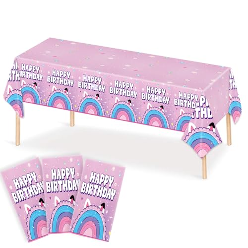 Image of 3PCS Dollhouse Party Tablecloths Birthday Decorations Dollhouse Themed Tablecloths for Child's Girls Party Supplies - 54x108IN