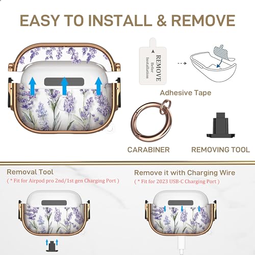 Image of Maxjoy for AirPods Pro 2nd /1st Generation Case with Lock, Clear AirPods Pro 2 Case Lock Protective Hard AirPod Pro Cover for Women with Keychain for Airpod Pro (2023 /2022 /2019), Flower