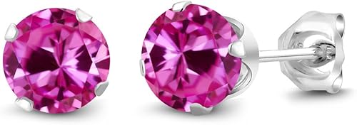 Gem Stone King Aretes de plata de ley 925 con diseño de zafiro rosa para mujer 200 quilates redondos de 0236in Gema Metal Piedra preciosa Zafiro