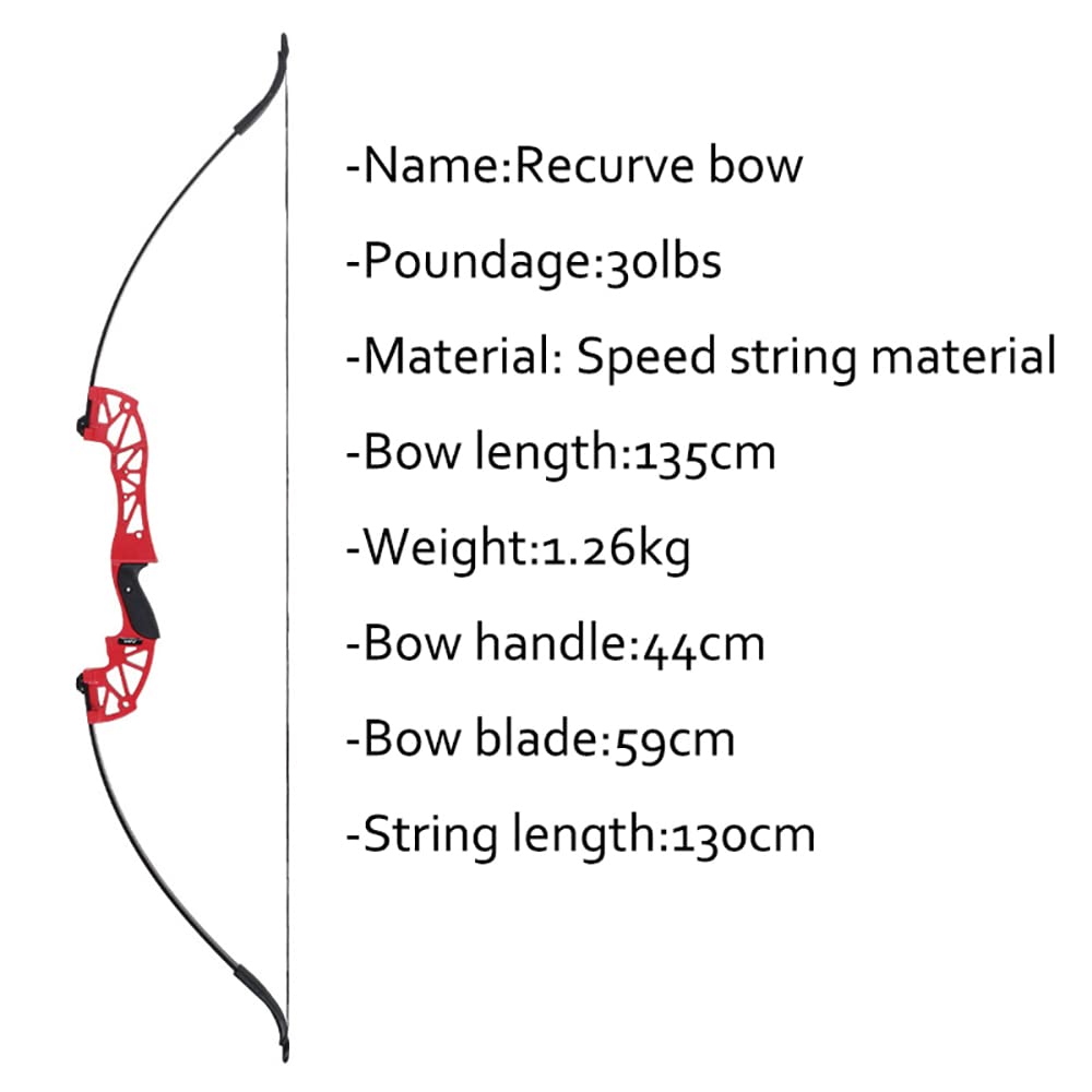 ACCMOS Arco Ricurvo, Arco a Tiro Diritto 30/40 libbre per Adulti Giovani Tiro con L'arco Metal Riser 53 pollici Caccia Pratica Archi (Recurve Red 30lb)
