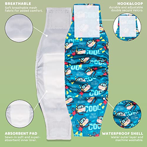 Image of Washable Male Dog Diapers (4 Pack), Highly-Absorbent Belly Bands for Doggies Reusable Puppy Wraps, Medium (Polar Bear, Monkey, Whales, Guitars)