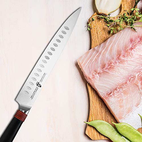 Tuo Slicing Knife 9 Inch Kitchen Knife Ultra Sharp Carving Knife Hollow Edge Professional Slicer For Vegetables Fruits Meat, Aus-8 Stainless Steel With Pakkawood Handle, Gift Box Ring Lite Series #TOP1