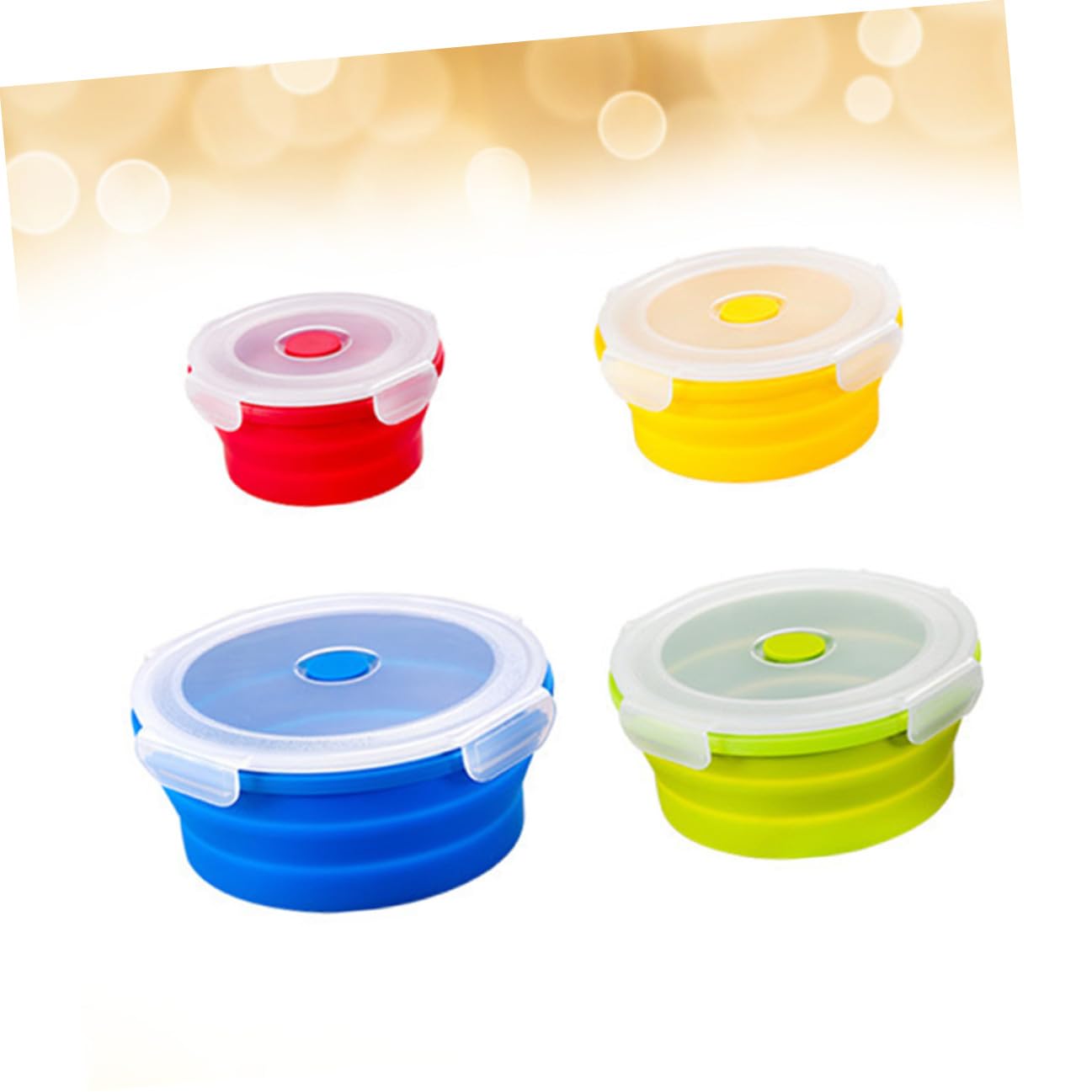 Set 4 Pezzi Contenitori Alimentari in Silicone Pieghevole 400-1200ml Lunch Box Tondo Sicuro Microonde per Pranzo All'aperto e Campeggio Colore Casuale
