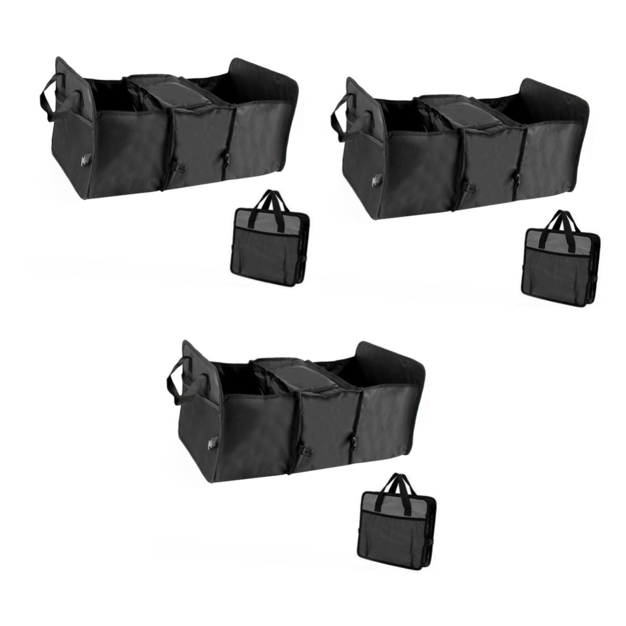 SHERCHPRY 3piezas Organizador De Maletero De Coche Caja De Almacenamiento Multipropósito Negro Diseño De Asas y Estructura Firme Para Mantener Tu Vehículo Limpio y Ordenado