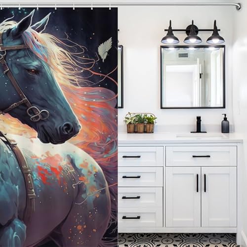 Rideau de douche cheval imperméable en polyester lavable 12 crochets - 5