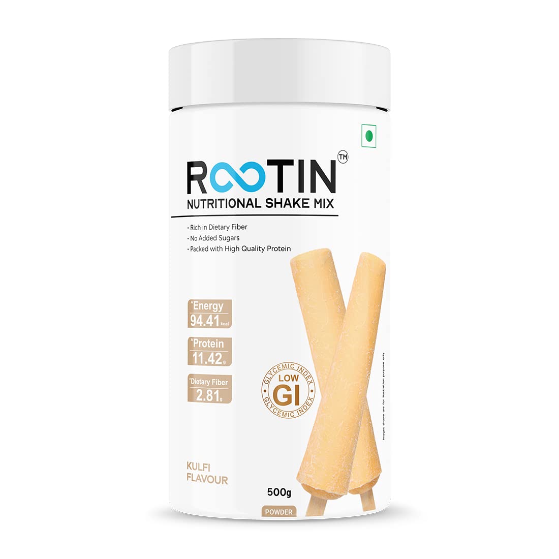 Rootin Nutritional Shake Mix Kulfi Flavour - 500g, Rich Source of Protein, Dietary Fibre, Support Metabolism, Promotes Heart Health, Immunity Building, Weight Management, Energy Booster, Sugar Free