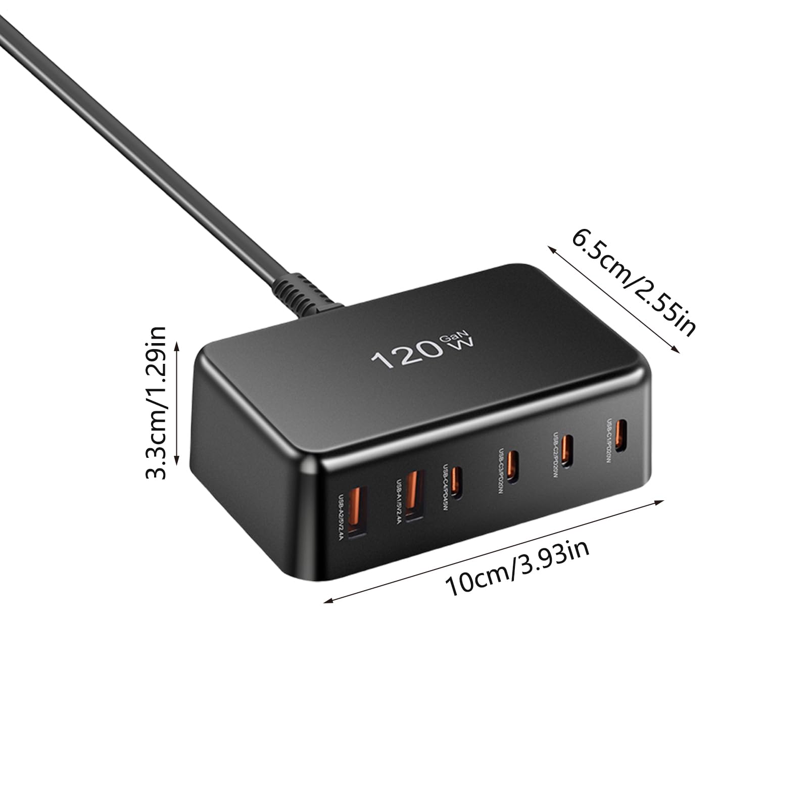 Caricabatterie USB C Rapido Ricaricabatterie Portatile per Telefoni | Dispositivo di Ricarica Rapida da 120W 6 Porte per Utenti di Dispositivi Mobili e Persone Attive Viaggiatori