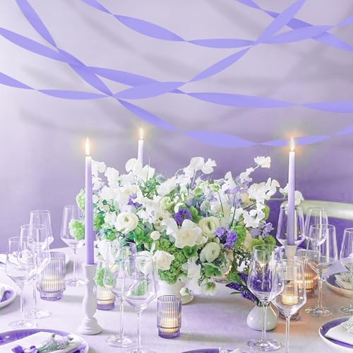 Image of 8 Rolls Crepe Paper Streamers, Light Purple Streamers Party Decorations for Baby Shower Bridal Shower Wedding Lavender Party Birthday Graduation