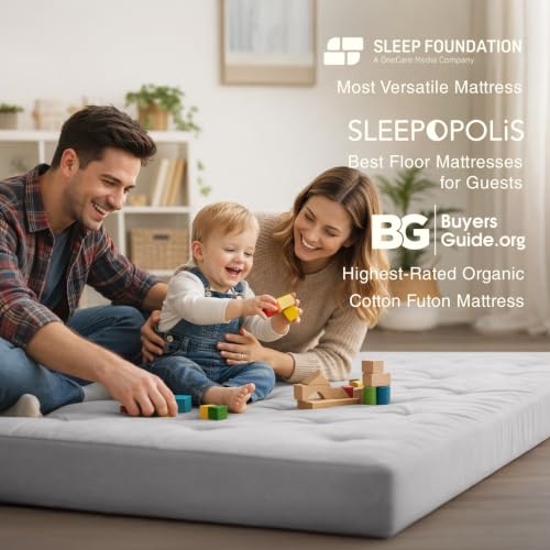 Image of ZonLi Japanese Floor Futon Mattress King Size 76 inchx80 inch100% Cotton Cover 6'' Thicken Tatami Mattress,Foldable Sleeping Pad,Portable Dormitory Tatami Mat,Roll Up Floor Lounger Bed for Adult (Light Grey)