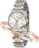 OLEVS Womens Automatic Watches Self Winding Mechanical White Classic Luxury Elegant Dress Wrist Watches Stainless Steel Date Waterproof Luminous