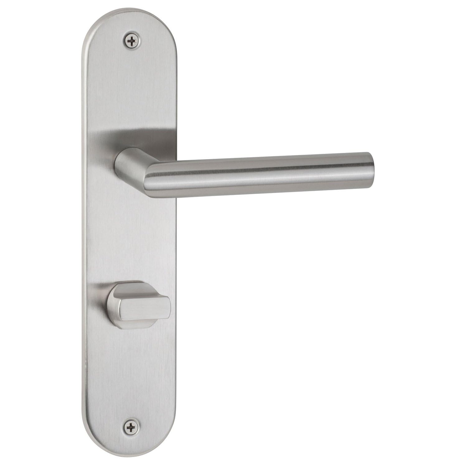 FELGNER Langschildgarnitur Lucca | Hochwertige Türgarnitur Drückergarnitur Langschild | Robuster Türbeschlag für Bad und WC | geeignet als Reperaturbeschlag | 72mm | Edelstahl matt
