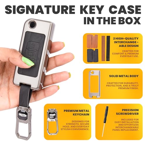 Image of Car Key Cover Compatible with Mahindra XUV-500 3-Button Smart Smart Flip Key (Dual Leather Metal (Black & Brown))