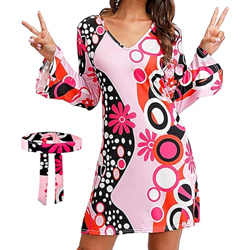 Robe hippie pour femme et tenue disco des années 70 rétro pour soirée