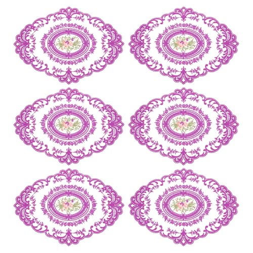 Dentelle brodée premium pour ces sets de table ovales style crochet français rose - 2
