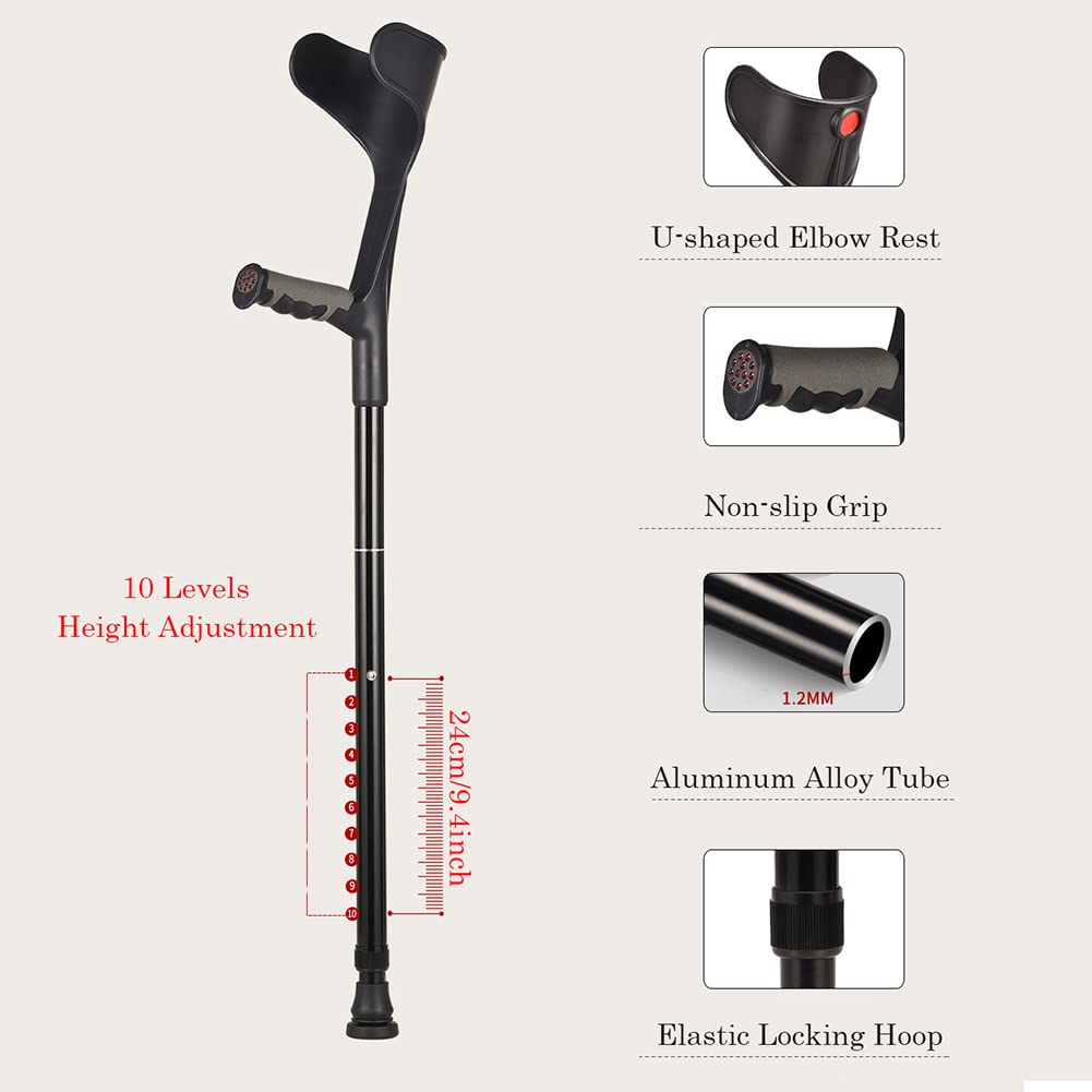 NGD 2 Unidades Bastones Plegables,Muletas de Codo Soporte Post Traumatismo o Cirugía,Regulables en Altura,Muletas Ortopédicas de Aluminio con Agarres Ergonómicos