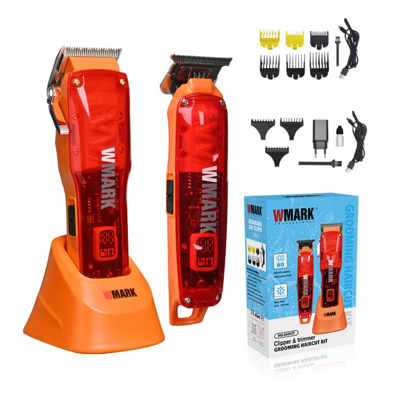 Image of WMARK Hair Clipper 7000Rpm & 6500Rpm Magnetic Motor USB Charging Cable adapter charging stand 9 Guide Comb Taper Lever Adjustments Clipper T-Cutter 0.1Mm Gapped Trimmer Runtime 240 & 180 Min, Model 3