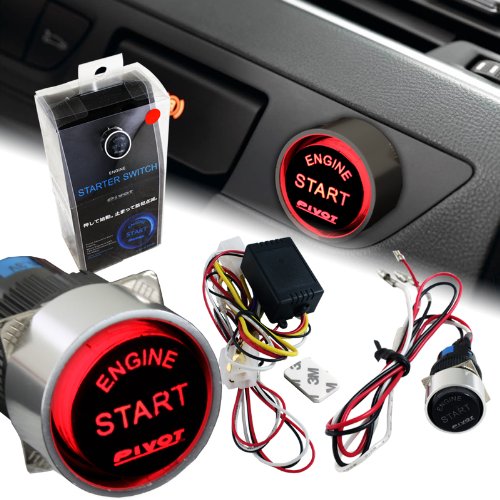Universal Mini .75" Engine Push Start Button with Red Illumination and Chrome Border