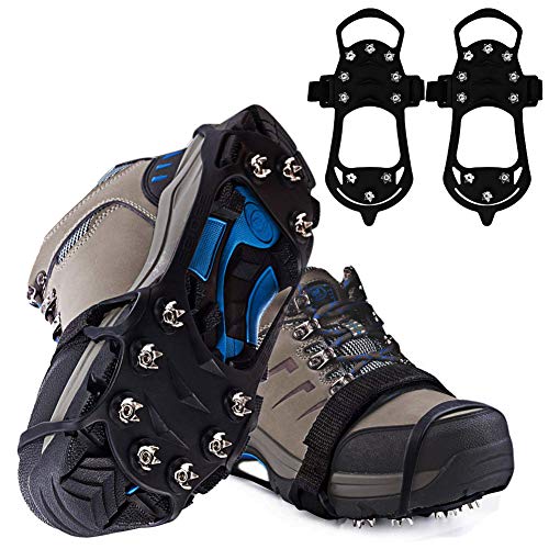 MojiDecor Schuhspikes mit 10 Noppen, Steigeisen Schuhkralle Silikon Schneeketten Steigeisen mit Edelstahlnagel Anti Rutsch Eisspikes für Stiefel Schnee Ice Grips (10 Noppen, M(35-40))