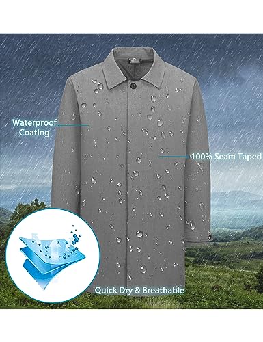 Image of Little Donkey Andy Men's Waterproof Mid-Length Trench Coat, Lightweight Long Rain Coat, Single Breasted Overcoat