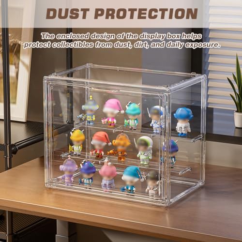 Image of HASTHIP Collectible Figures Display Box, 3-Tier Stepped Clear Display Box Acrylic Dust Box Desk Display Box Storage Case, 27x18x22cm