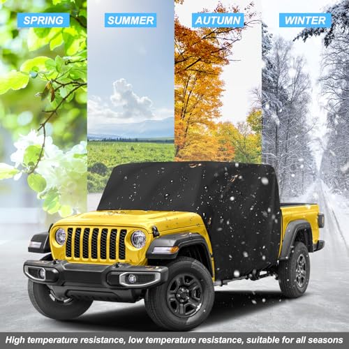 Image of XYZCTEM Gladiator Half Cover Waterproof, for Gladiator JT 2020-2022 2023 Car Cover, Rain Snow Hail Dust Protection, Scratch Resistant Outdoor UV Protection Black Car Cover