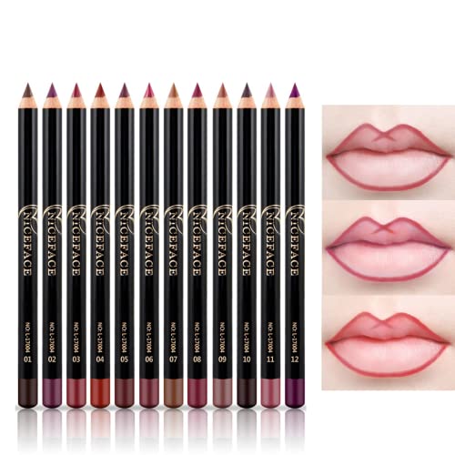 12 piezas Profesional Lápiz delineador de labios Mate Lápiz labial de labios mate moldeador de contorno Duradero Maquillaje delineadores de labios Juego de lápices delineadores de labios mate (#2)