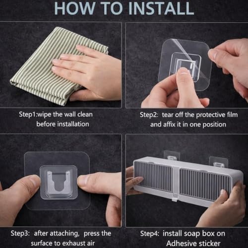 Image of Wall Mounted Soap Holder with Lid and Drain Tray, Double Compartment Soap Box with Adhesive Sticker Installation, Bathroom Soap Storage Case with Hanging Hook