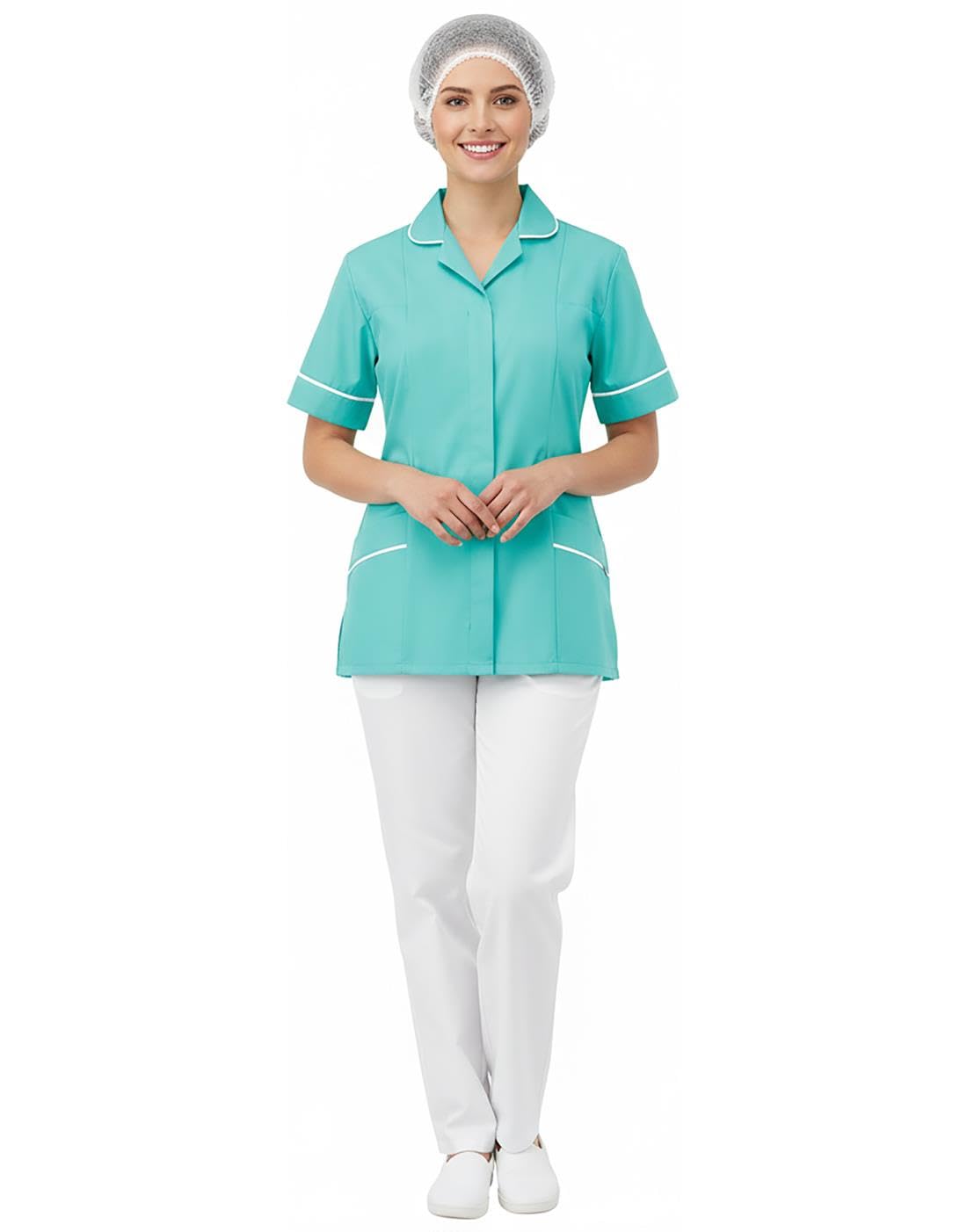 REAL LIFE FASHION LTD Womens Short Sleeve Nurse Tunic Healthcare Buttoned Front Shirt Ladies Hospital Wear Work Wear Uniform Shirt Nurse Carer Therapist Top Plus Size 10-26. Mint/White