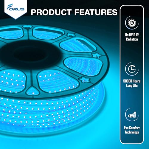 Image of Forus LED Rope Light 45 Meter 6 Month Warranty, Outdoor Waterproof Decorative Cove Light for Ceiling, Balcony, Home Decor, Interior Decoration, Flexible Profile Light for Diwali, Christmas-Ice Blue