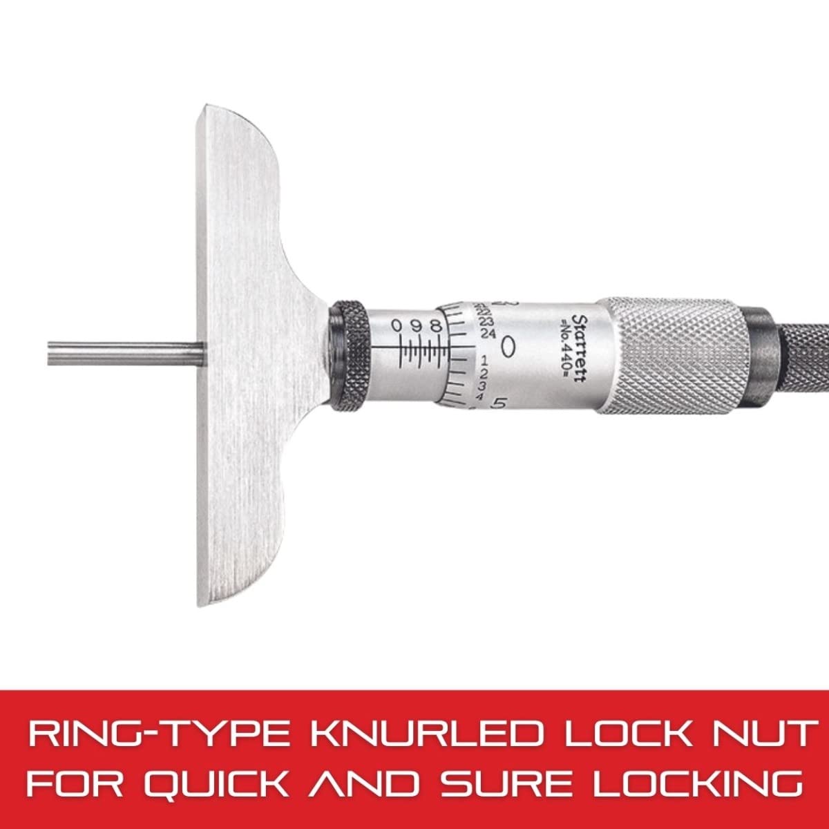 Starrett 440Z-3RL - Medidor de profundidad de vernier, tope de carraca, tuerca de bloqueo, tipo micrometro, rango de 0 – 3", graduación de 0,001", base de 6,35 cm, 3 varillas, precisión de +/-0,0001"