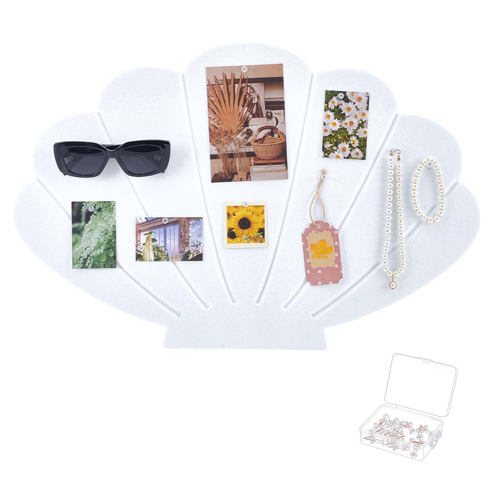NBEADS 40x60.5cm Self-Adhesive Felt Bulletin Board Wall Stickers, 9mm Felt Material Pin Board Shell Shape Vision Board with 20 Push Pins for Home Office School Wall Decor