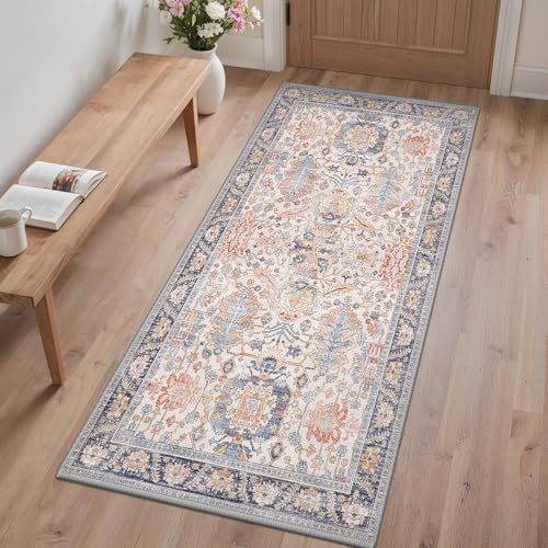 BEIMO Alfombra de Salón de Pelo Corto, Tapetes Vintage Antideslizantes y Lavables, Alfombra Grande para Sala, Habitación, Dormitorio, Comedor, Arabesco del Alba, 80X150CM