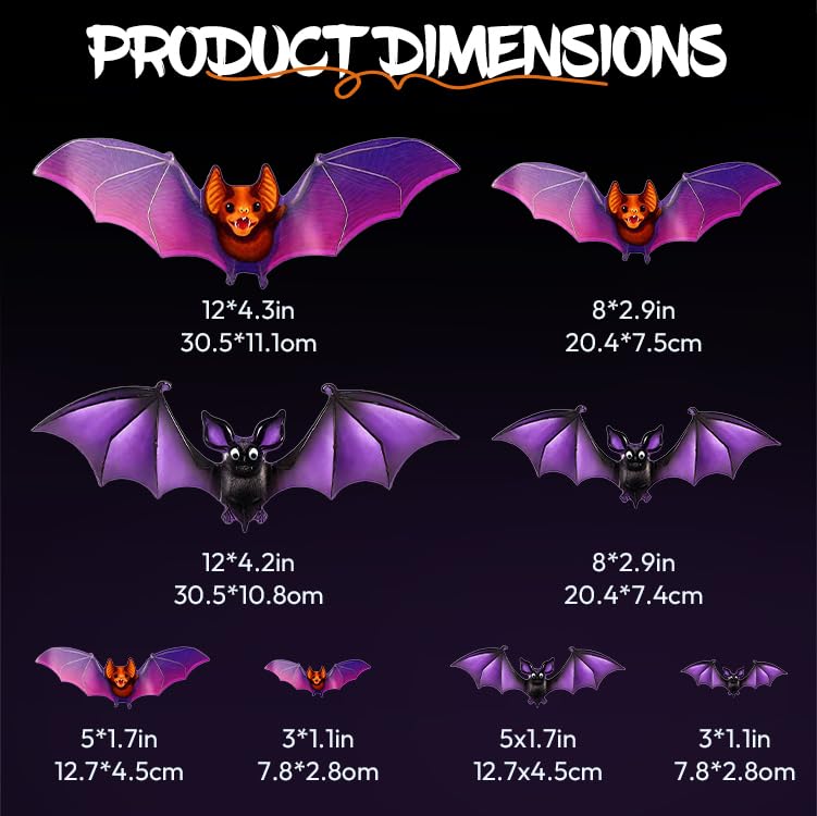 Image of 3D Bat Design LED Decoration Halloween Light up Glowing Bats Decor, Purple | 2026 New Lighted 3D Bat Stickers for Halloween Indoor Outdoor Home 3D LED Bats Window Door Party Wall Decor