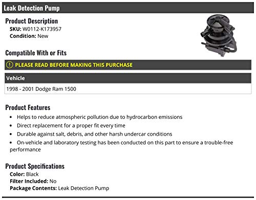 Marketplace Auto Parts Leak Detection Pump - Compatible with 1998-2001 Dodge Ram 1500
