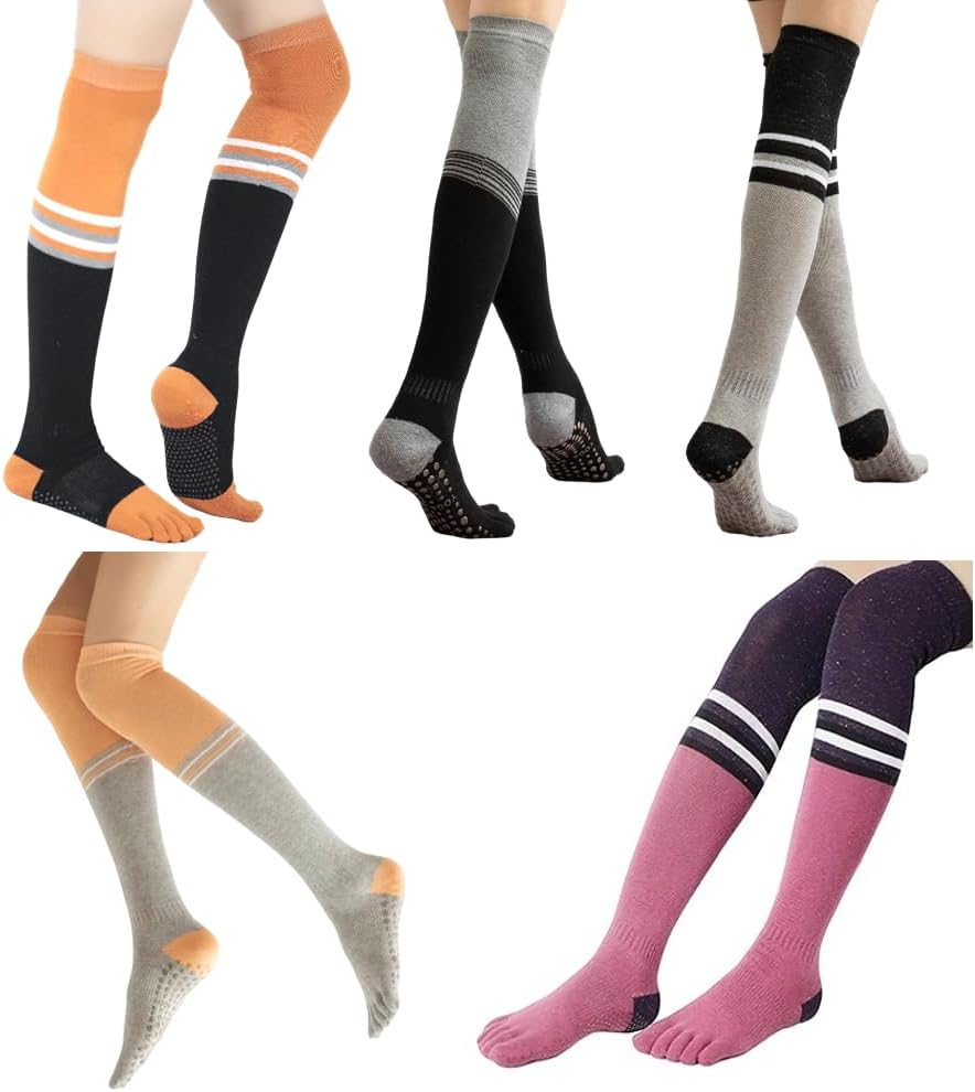 Over Knee High Stripe Medical Socks 5 Pairs Women Hospital Sock Five Toe Yoga Sock Pilates Ballet Outdoor Sport Sock
