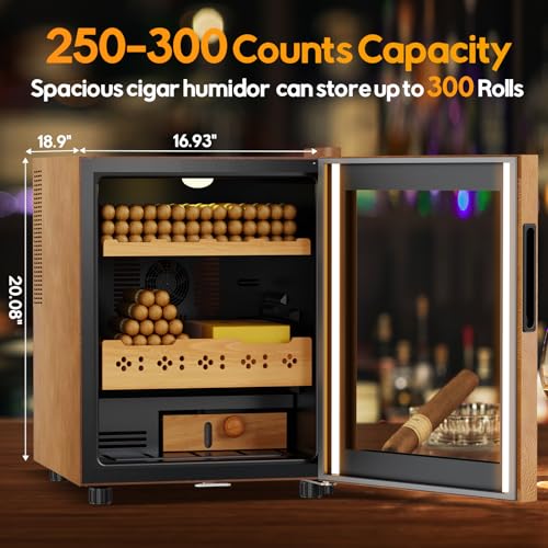 Image of 50L Upgraded Electric Humidor with Leather, 300 Counts Large Capacity,Thermostatic Electric Cooler Cabinet with Digital LED Screen, Safety Lock,Smart Humidity & Temp Control, Gifts for Men