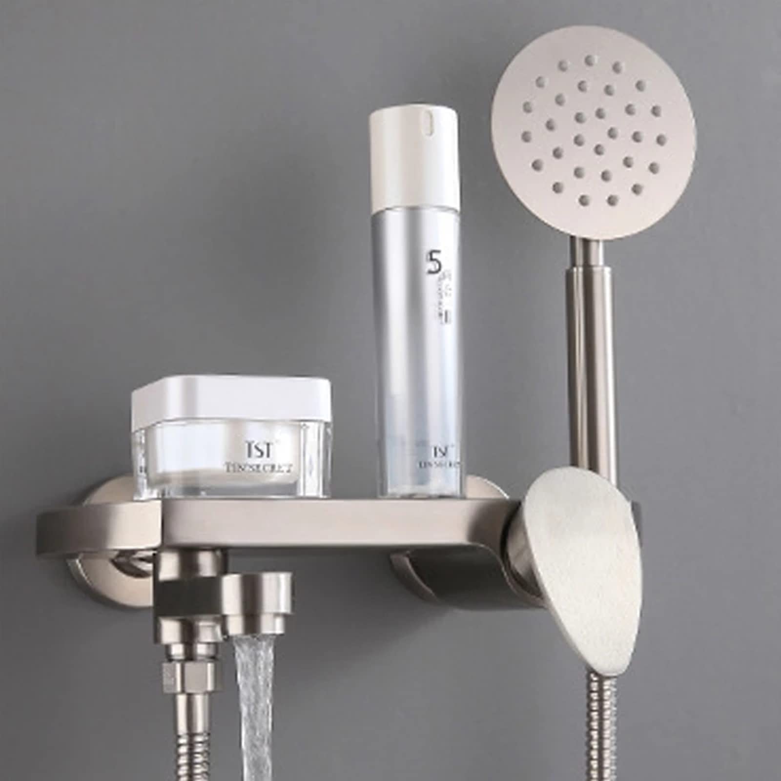 DASAN Wandmontage-Wannenarmatur – Wasserfall-Auslauf, Handbrause, Gebürstetes Nickel, SA-TF04WH-BN