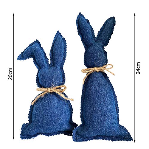 2pcs Buavffalo Plaid Spring Easter Bunny Decoration, Stuffed Fabric Bunnies Farmhouse Pastel Bunny Decor (Blue,White) - Thumbnail 5