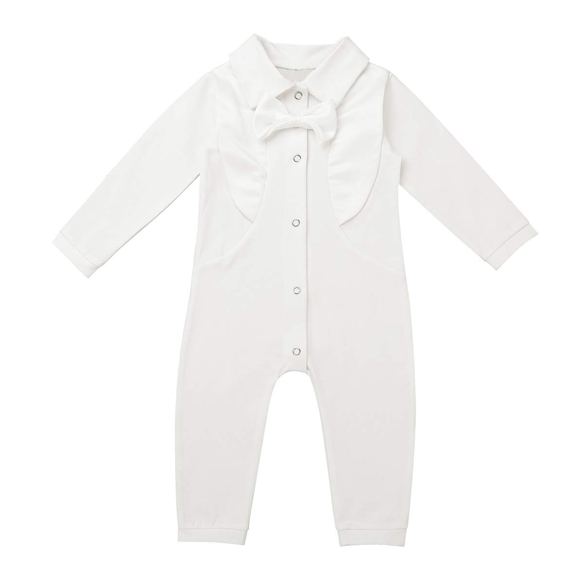 HaitryliInfant Baby Boys One Piece Suit Long Sleeves Bowtie Romper Christening Baptism Party Jumpsuit Ivory 0-3 Months