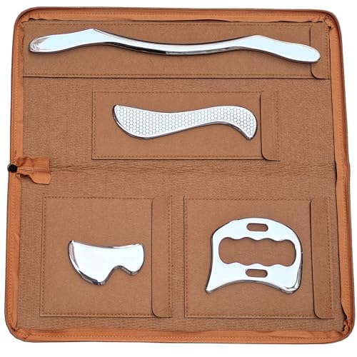 Robulove 4 in 1 Muscle Scraper Stainless Steel Gua Sha Tool, Muscle Scraping Massage Blade, Physical Therapy Soft Tissue Scraper(Carry Bag)